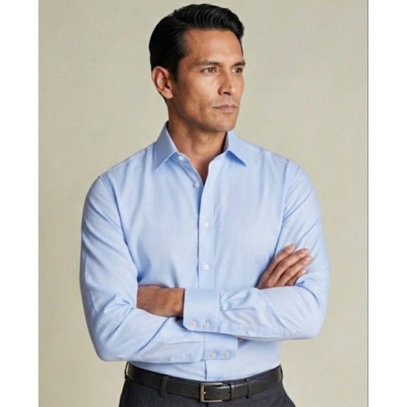 Charles Tyrwhitt Mens Slim Fit Non-Iron Twill Dress Shirt Sky Blue 16/35 NWT